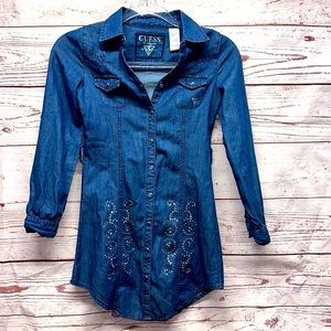 GUESS Girls Long Sleeve Embellished Denim Dress. Size Medium 10-12